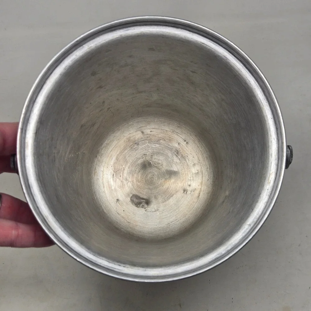 Vintage B-711 Italy Brushed Aluminum Ice Bucket Mid Century Modern Barware Lid